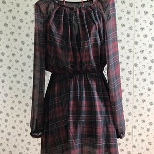 Mango black and burgundy plaid dress